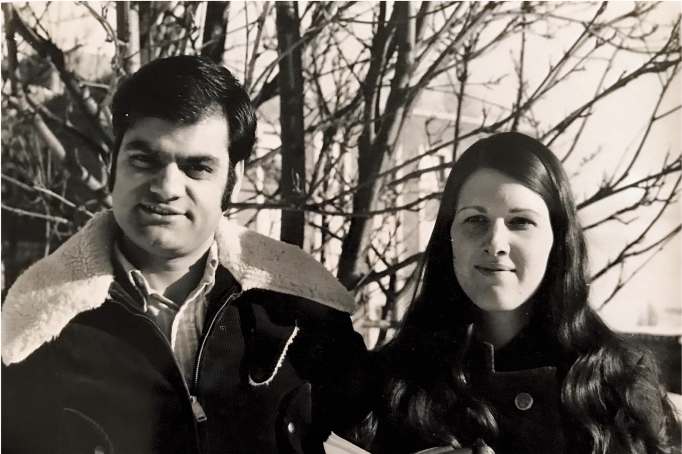 Hira and Patricia Fotedar enjoying a winter day on campus in the 1960s