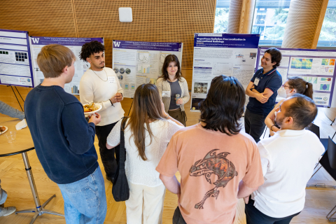 The MagnaTrace team shares their poster with attendees during the 2026 MSE Research & Industry Showcase.