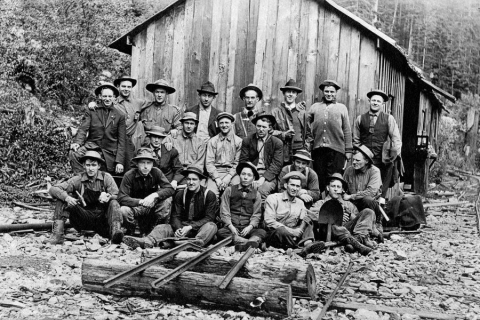 Students from the UW College of Mines take a break to have their photo taken during a 1911 field trip.